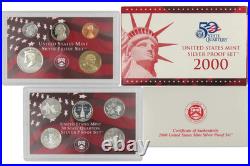 2000 Silver Proof Set U. S. Mint Original Government Packaging COA. FS. JFK Stamp
