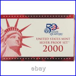 2000 Silver Proof Set U. S. Mint Original Government Packaging COA. FS. JFK Stamp