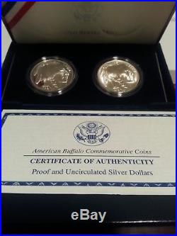 2001 American Buffalo 2 coin set Proof /Uncirculated Silver Dollar with COA Box