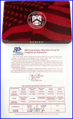 2001-S United States Mint 90% Silver Proof 10 Coin Set In OGP with COA COMPLETE