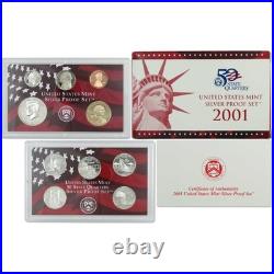 2001 Silver Proof Set U. S. Mint Original Government Packaging OGP COA
