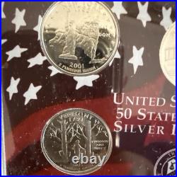 2001 U. S. Mint Silver Proof Set with COA & OGP 90% Silver Coins, Complete 2001 U. S. Mint Silver Proof Set with COA & OGP 90% Silver Coins, Complete