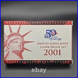 2001 United States Mint Silver Proof Set Complete OGP Box & COA 50 State