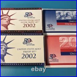 2002 U. S. Mint Silver 10-Coin Proof Set + 2002 Clad Proof Set / OGP & COAs