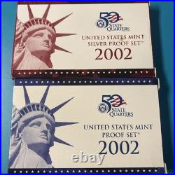 2002 U. S. Mint Silver 10-Coin Proof Set + 2002 Clad Proof Set / OGP & COAs