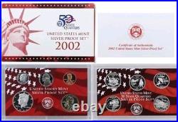 2002 US Mint Silver Proof Set 10 coin OGP COA. Free shipping
