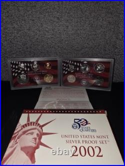 2002 US Mint Silver Proof Set 10 coin OGP COA. Free shipping