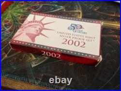 2002 United States Mint SILVER Proof Set COA & Box 10 Coins, 7 coins 90% silver