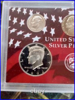 2002 United States Mint SILVER Proof Set COA & Box 10 Coins, 7 coins 90% silver