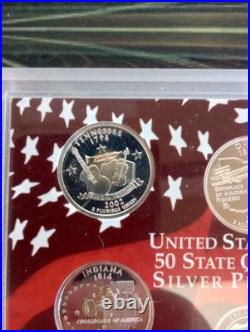 2002 United States Mint SILVER Proof Set COA & Box 10 Coins, 7 coins 90% silver