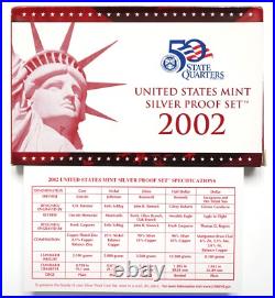 2002 United States Silver Proof Set Set with Box & COA
