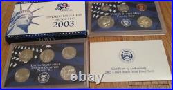 2003 Proof Set 10 Sets U. S. Mint 10 -coin Sets 5 Quarters + 5 coins COA