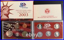 2003-S US Mint Silver Proof Set 10 Coins with COA & OGP