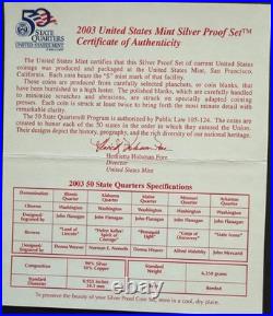 2003 US Mint SILVER PROOF SET with Box and COA (Set of 10 Coins)