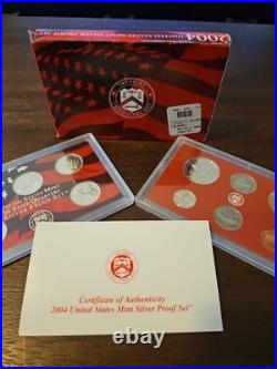 2004-S United States Mint Silver Proof Set 11 Coins COA Original Box OGP 90% Ag