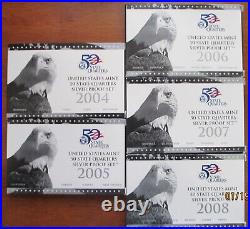 2004 to 2020 Silver 1/4$ Proof Sets (17) sets with COA's & boxes