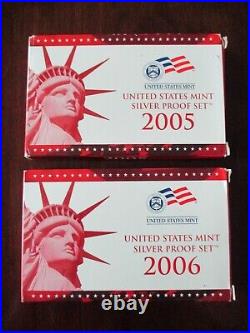 2005 2006 US Mint Coin Silver Proof Set with original BOXES & COA