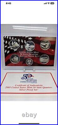 2005 Lot Of 6 US Mint 50 State Quarters Silver Proof Sets