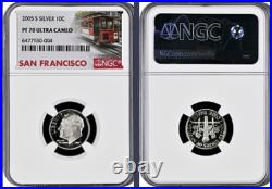 2005-S 11-coin Silver Proof Set NGC Graded San Francisco Trolley Car label