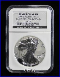 2006-P NGC PF70 Reverse Proof Silver Dollar Set Silver Eagle 10DUD