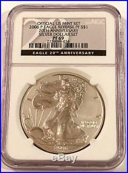 2006 P Ngc Pf69 Reverse Proof Silver American Eagle 20th Anniversary Dollar Set