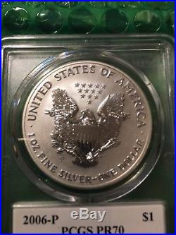 2006 P Reverse Proof Silver Eagle Pcgs Pr70 Mercanti From 20th Anniversary Set