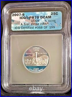 2007-S SILVER Proof Set ICG PR70DCAM FIRST STRIKE Set In Wood Box