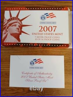 2007 US Mint & Silver Proof Set 14 Coins with COA & OGP 90% Silver
