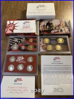 2007 US Mint Silver Proof Set & Presidential Dollar 18 Coin OGP COA State Qtr