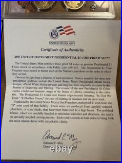 2007 US Mint Silver Proof Set & Presidential Dollar 18 Coin OGP COA State Qtr