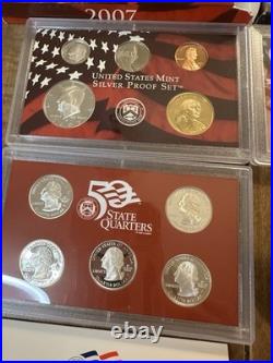 2007 US Mint Silver Proof Set & Presidential Dollar 18 Coin OGP COA State Qtr