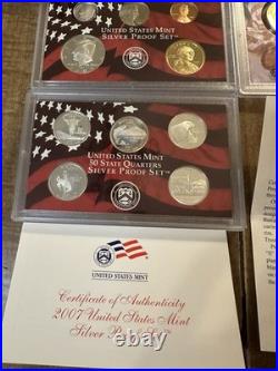 2007 US Mint Silver Proof Set & Presidential Dollar 18 Coin OGP COA State Qtr