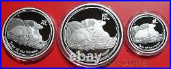 2008 Australia Lunar II Year of the Mouse Silver Proof 3-coin set 1Oz 1/2Oz 2Oz