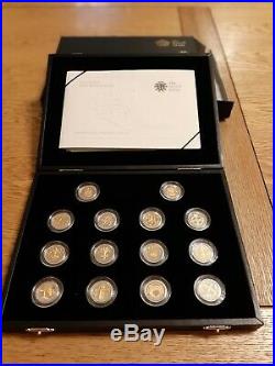 2008 Gold Silhouette Royal Mint 25th Anniversarry £1 Silver Proof 14 Coin Set