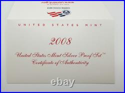 2008 S SILVER US Mint 14-Coin Proof Set Original Box & COA 90% SILVER
