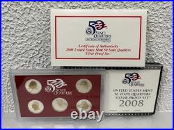 2008 United States Mint 50 State Quarters Silver Proof Set With OGP & COA