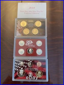 2008 United States Mint Silver Proof Set, COA, Box, 14 Coins
