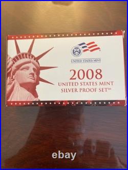 2008 United States Mint Silver Proof Set, COA, Box, 14 Coins