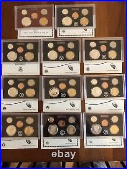 2010-2020 United States Partial SILVER Proof Sets Eleven Consecutive Years