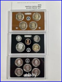 2011-2015 United States Mint Silver Proof Sets. All COAs And Boxes