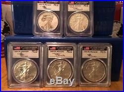 2011 MERCANTI FLAG Silver Eagle 5-COIN 25th Anniversary Set ALL 70's ALL FS