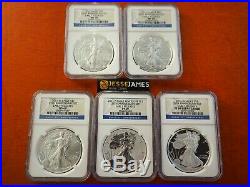 2011 P Reverse Proof Silver Eagle Ngc Pf69 Ms69 Er 5 Coin 25th Anniversary Set