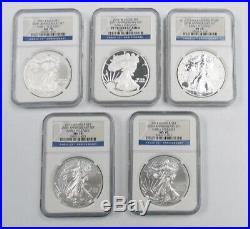 2011 P S W US 25TH Anniversary Silver Eagle 5 Coin Set NGC MS70 PR70 RP70 SP70