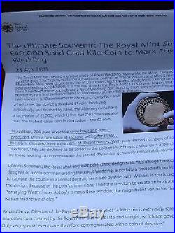2011 Royal Wedding Proof 1 kilo solid silver Alderney £50 coin royal mint issue
