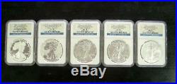 2011 Silver American Eagle Set Of 5 Coins All Ngc Pf70 Or Ms70 Reverse Cameo's