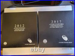 2012 & 2017 US Mint Limited Edition Silver Proof Sets coins with Box COA Sleeve