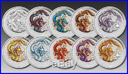 2012 Australia Year Of The Dragon 10 Coin Colour Silver Proof Set Perth Mint S/o