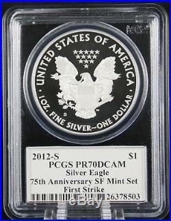 2012 S Silver Eagle Proof 75th Anniversary Set PCGS PR 70 Mercanti First Strike