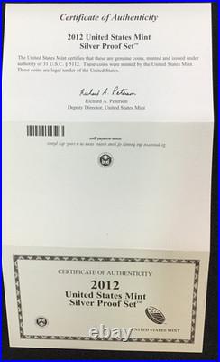 2012 Silver Proof Set U. S. Mint Original Government Packaging with COA
