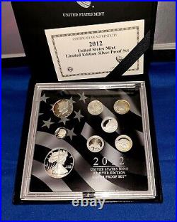 2012 Us Mint Limited Edition Silver Proof Set? 8 Coin? Box & Coa